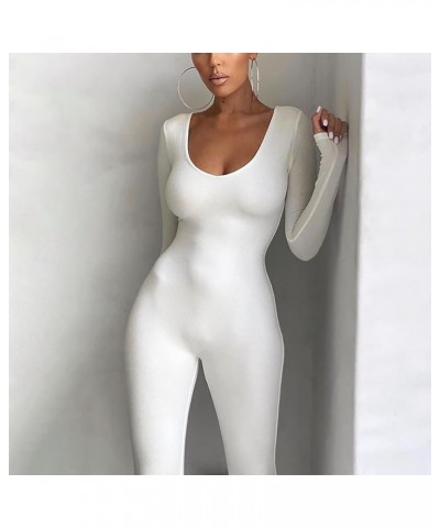 Spring Women's Fashion Long Sleeve Slim Fit Hip Lift Conjoined Body Suit White $10.02 Bodysuits