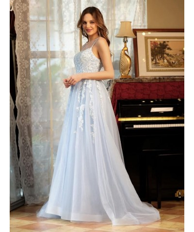 Elegant Lace Prom Dresses Long Spaghetti Straps Corset Formal Evening Dress for Women Ball Gown Party RO046 Ice Blue $31.50 D...