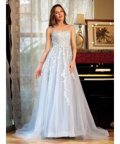 Elegant Lace Prom Dresses Long Spaghetti Straps Corset Formal Evening Dress for Women Ball Gown Party RO046 Ice Blue $31.50 D...