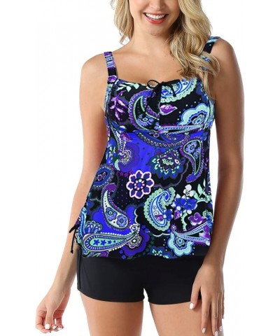 Women Plus Size Bathing Suits Paisley Print Two Piece Swimsuit Tankini Swimwear Royal Blue $17.63 Swimsuits