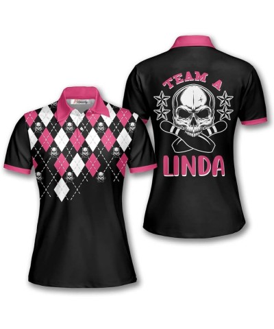 Custom Bowling Shirts for Women- Short-Sleeve Bowling Shirts for Girls- Personalized Bowling Jerseys Bowling Skull Argyle Pat...