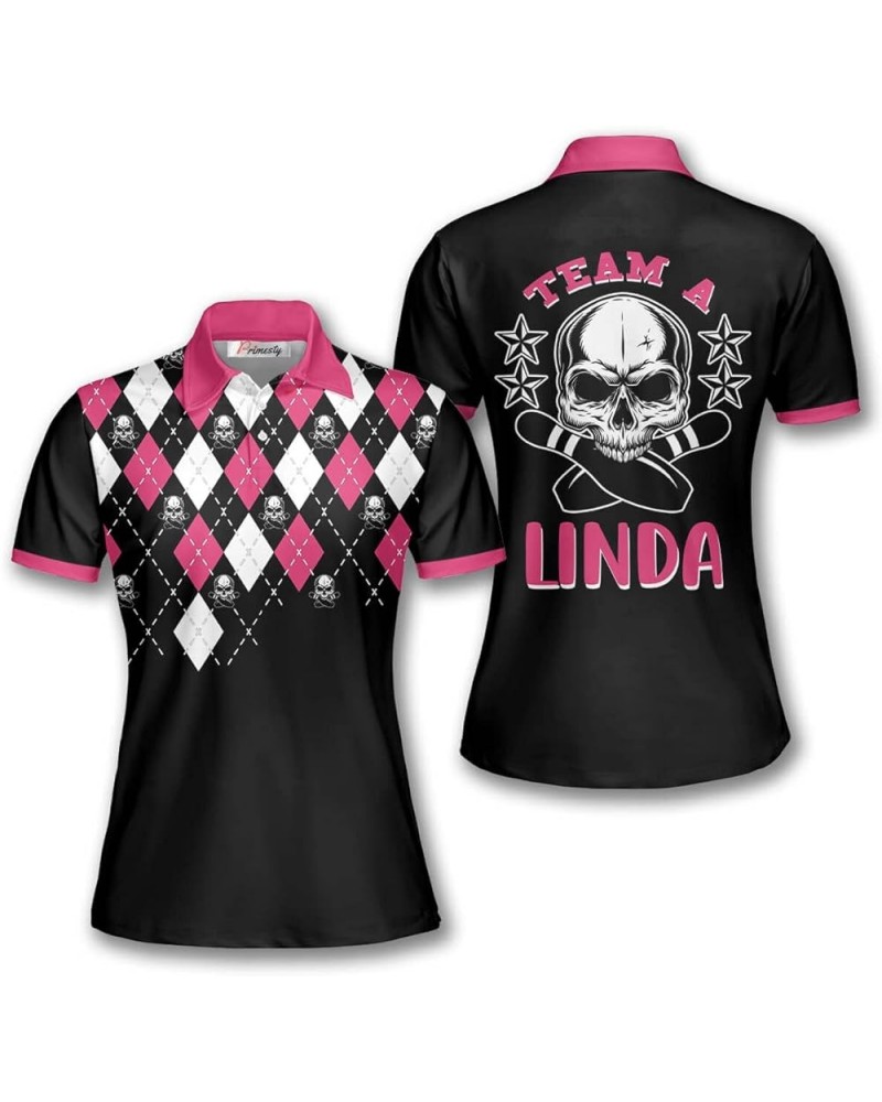 Custom Bowling Shirts for Women- Short-Sleeve Bowling Shirts for Girls- Personalized Bowling Jerseys Bowling Skull Argyle Pat...