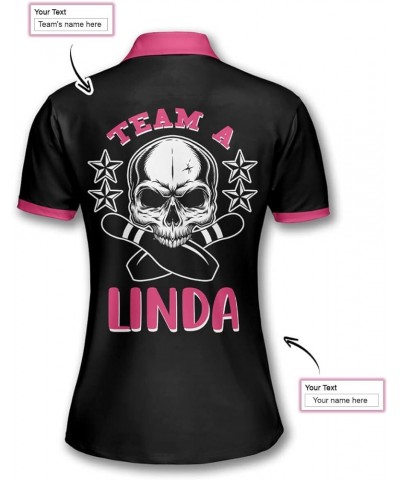 Custom Bowling Shirts for Women- Short-Sleeve Bowling Shirts for Girls- Personalized Bowling Jerseys Bowling Skull Argyle Pat...