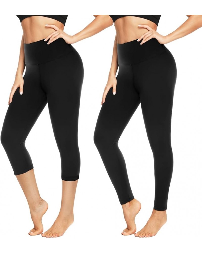 2 Pack Capri Leggings for Women-High Waist Tummy Control Non See Through Leggings Workout Pants 7-capri/Full-black(2pack) $10...