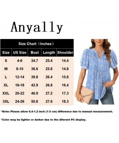 Womens Summer Dressy Casual Blouse Puff Short Sleeve Tunic Tops Pleated T-Shirts for Work Pleated Floral Wine $13.99 Tops