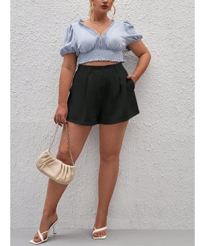 Women's High Waist Fold Pleated Belted Rolled Paper Bag Shorts with Pockets Plus Black B $11.60 Shorts