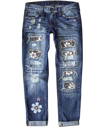 Womens Vintage Jeans with Pockets Printed Ripped Hole Boyfriend Plaid Distressed Stretch Skinny Denim Jeans Sku-e $22.94 Jeans