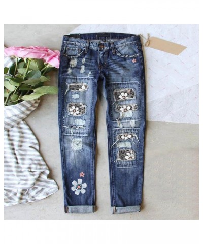 Womens Vintage Jeans with Pockets Printed Ripped Hole Boyfriend Plaid Distressed Stretch Skinny Denim Jeans Sku-e $22.94 Jeans