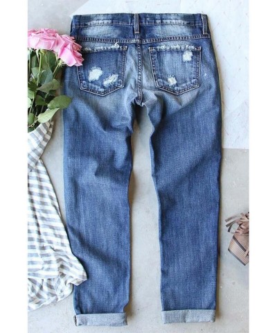 Womens Vintage Jeans with Pockets Printed Ripped Hole Boyfriend Plaid Distressed Stretch Skinny Denim Jeans Sku-e $22.94 Jeans