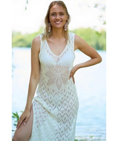 Women's Knitted Crochet Hollow Out Loungewear Beach Dress Casual Bikini Cover Ups Beachwear E White $17.09 Swimsuits