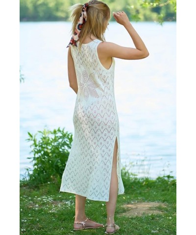 Women's Knitted Crochet Hollow Out Loungewear Beach Dress Casual Bikini Cover Ups Beachwear E White $17.09 Swimsuits