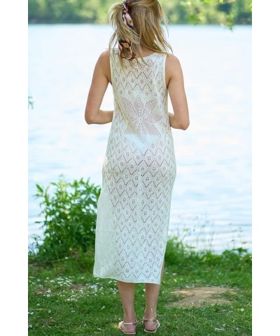 Women's Knitted Crochet Hollow Out Loungewear Beach Dress Casual Bikini Cover Ups Beachwear E White $17.09 Swimsuits