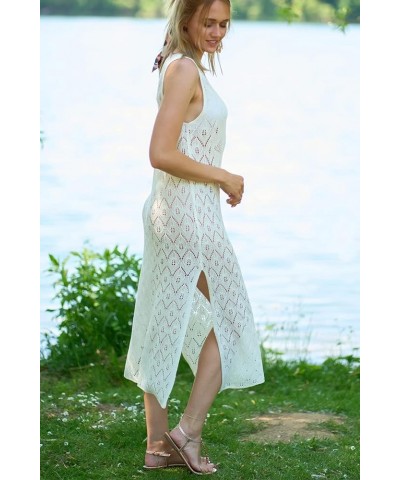 Women's Knitted Crochet Hollow Out Loungewear Beach Dress Casual Bikini Cover Ups Beachwear E White $17.09 Swimsuits