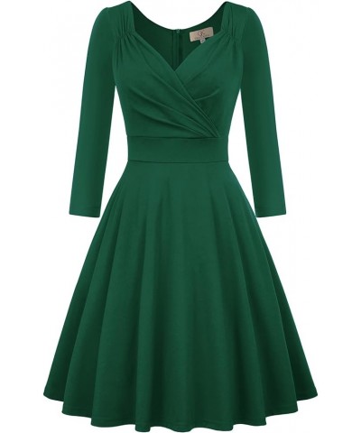 3/4 Sleeve Flared Wrap V-Neck Swing Dress Cocktail Wedding Guest Party Dress for Women Dark Green $28.08 Dresses