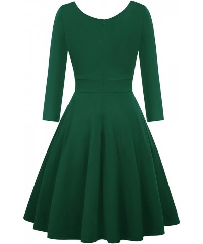 3/4 Sleeve Flared Wrap V-Neck Swing Dress Cocktail Wedding Guest Party Dress for Women Dark Green $28.08 Dresses