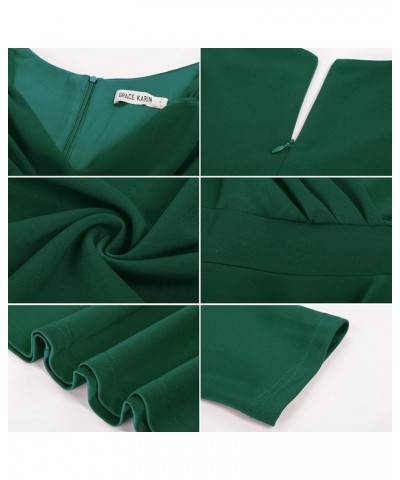 3/4 Sleeve Flared Wrap V-Neck Swing Dress Cocktail Wedding Guest Party Dress for Women Dark Green $28.08 Dresses