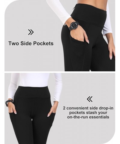 Women Fleece Lined Leggings Sweatpants Winter Thermal Insulated Water Resistant Cargo Hiking Pant High Waisted Pocket B01-bla...