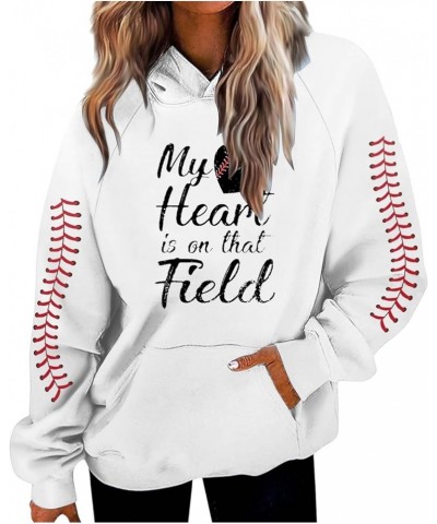 Loose Fit Baseball Game Day Casual Hoodies Aesthetic My Heart Is On That Field Hoodies Women Athletic Trending Cutes White $1...