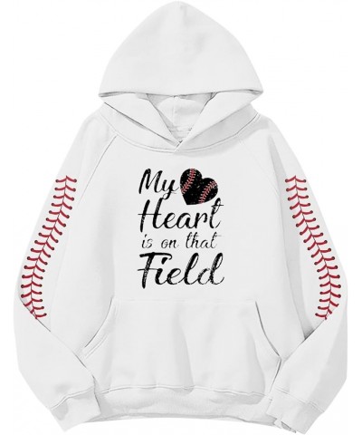 Loose Fit Baseball Game Day Casual Hoodies Aesthetic My Heart Is On That Field Hoodies Women Athletic Trending Cutes White $1...