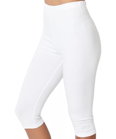 Women's Essential Basic Cotton Spandex Stretch Below Knee Length Capri Leggings White $9.17 Leggings