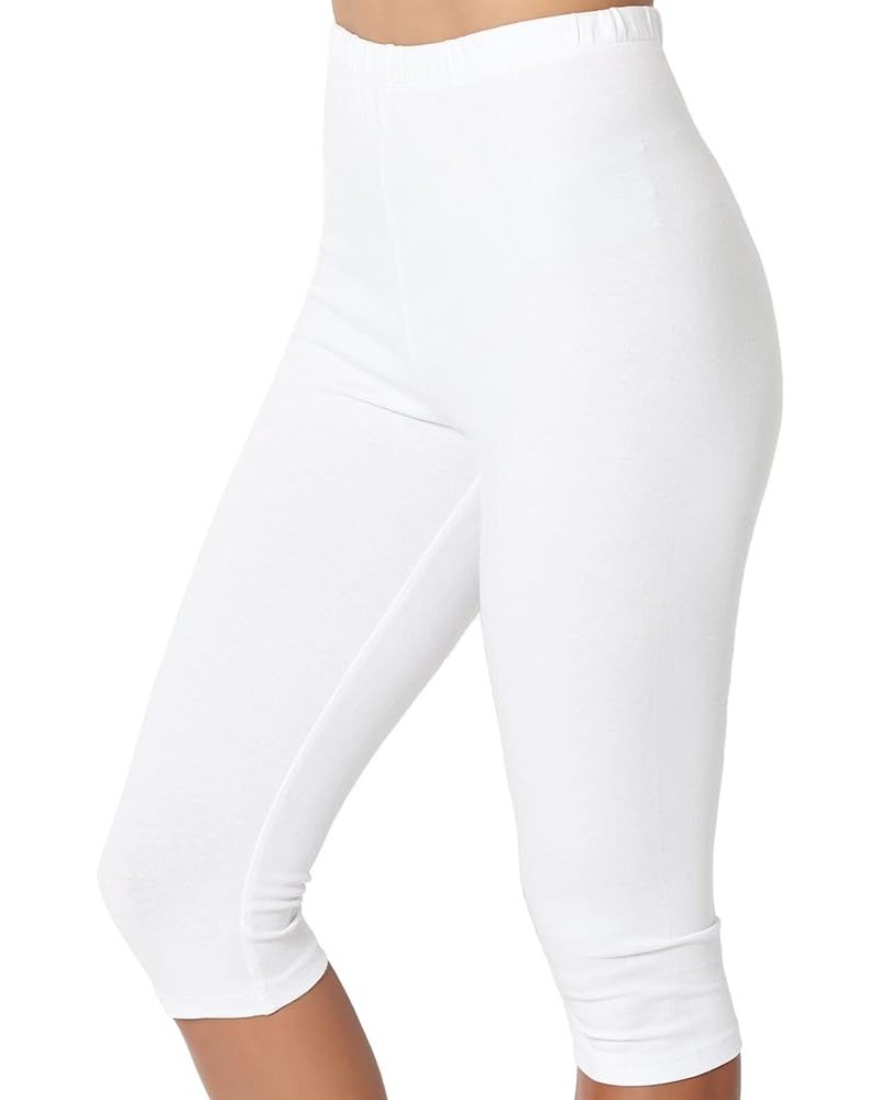 Women's Essential Basic Cotton Spandex Stretch Below Knee Length Capri Leggings White $9.17 Leggings