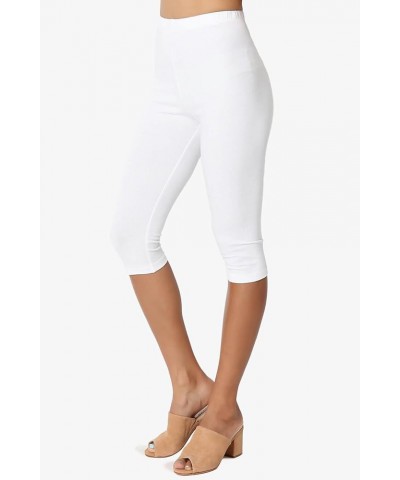 Women's Essential Basic Cotton Spandex Stretch Below Knee Length Capri Leggings White $9.17 Leggings