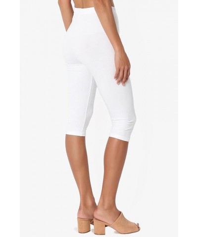 Women's Essential Basic Cotton Spandex Stretch Below Knee Length Capri Leggings White $9.17 Leggings