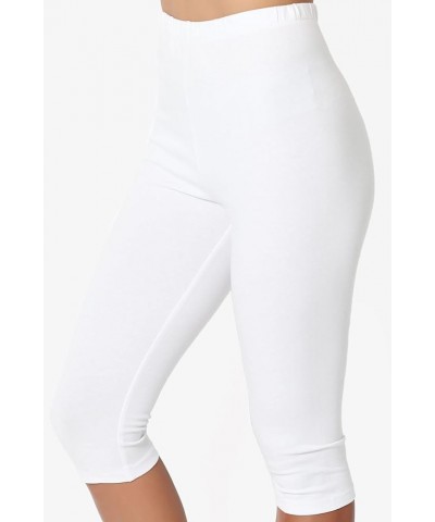 Women's Essential Basic Cotton Spandex Stretch Below Knee Length Capri Leggings White $9.17 Leggings