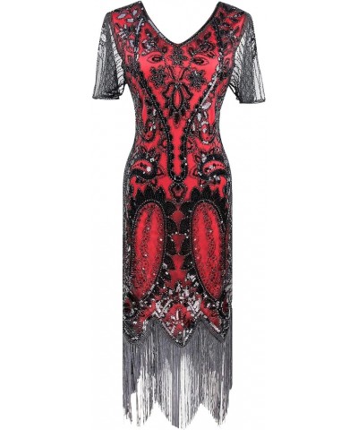 Stone 1920S Mermaid Flapper Gown Party Evening Dress With 20S Accessories Set Style Paisley Black Red $24.56 Sets