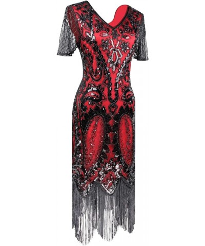 Stone 1920S Mermaid Flapper Gown Party Evening Dress With 20S Accessories Set Style Paisley Black Red $24.56 Sets