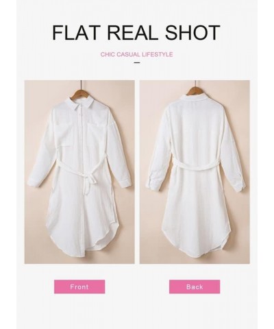 Womens 2023 Button Down Long Sleeve Side Split Beach Cover Ups Shirt Dress with Pockets White $9.38 Swimsuits