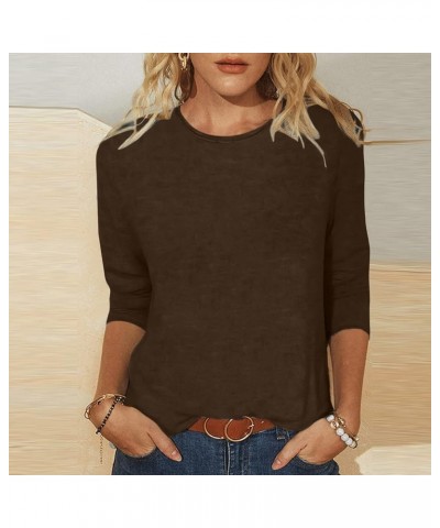 Womens 3/4 Sleeve Tops 2024 Crewneck Graphic Tees Loose Fit Tunic Casual Shirts Soft Trendy Blouses Spring Summer Tshirt A03-...