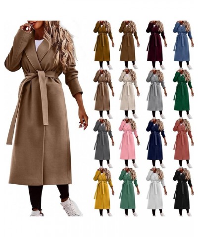 Trench Coat for Women 2023 Winter Long Dress Coat Classic Lapel Open Front Jacket Outerwear with Belt Maxi Overcoat A-beige $...