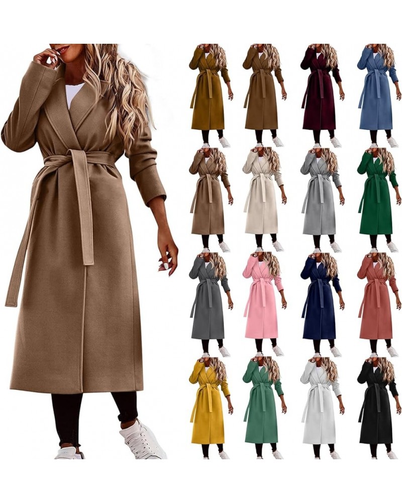 Trench Coat for Women 2023 Winter Long Dress Coat Classic Lapel Open Front Jacket Outerwear with Belt Maxi Overcoat A-beige $...