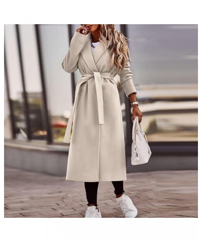 Trench Coat for Women 2023 Winter Long Dress Coat Classic Lapel Open Front Jacket Outerwear with Belt Maxi Overcoat A-beige $...