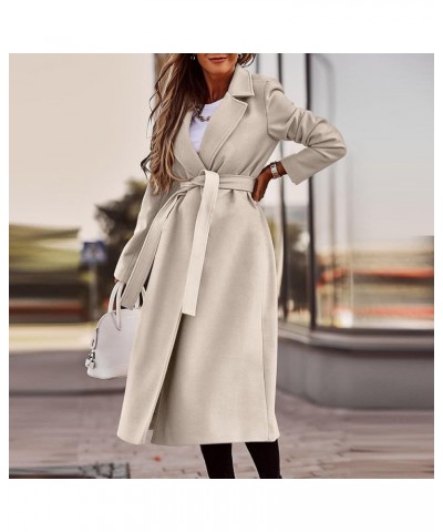 Trench Coat for Women 2023 Winter Long Dress Coat Classic Lapel Open Front Jacket Outerwear with Belt Maxi Overcoat A-beige $...