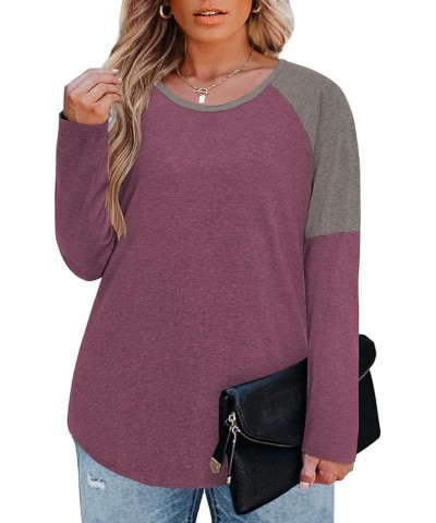 Plus Size Tops for Women Raglan Long Sleeve Tunic Shirts 59-wine Red $13.49 Tops