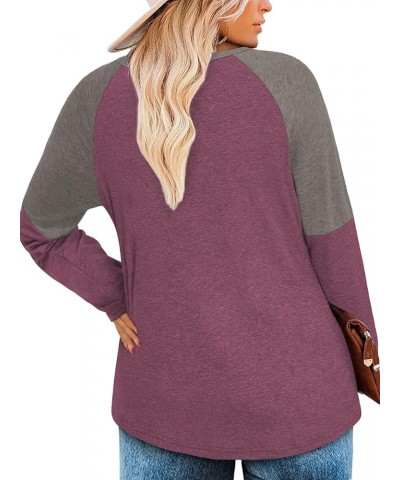 Plus Size Tops for Women Raglan Long Sleeve Tunic Shirts 59-wine Red $13.49 Tops