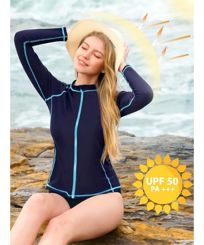 Women's Rashguard Swimsuit Zip Front Sun Protection Swim Shirt UPF 50+ Solid Navy $17.81 Swimsuits