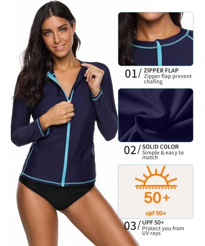 Women's Rashguard Swimsuit Zip Front Sun Protection Swim Shirt UPF 50+ Solid Navy $17.81 Swimsuits