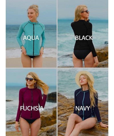 Women's Rashguard Swimsuit Zip Front Sun Protection Swim Shirt UPF 50+ Solid Navy $17.81 Swimsuits