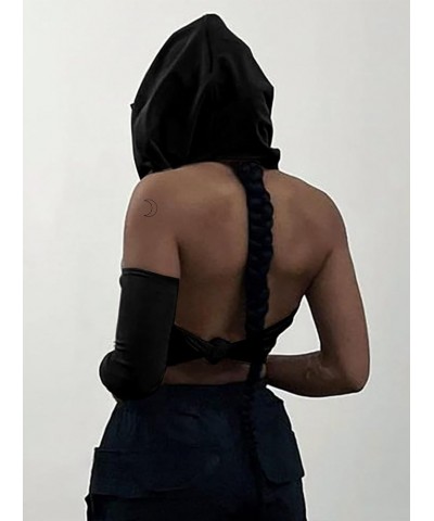 Women's One Shoulder Hooded Tank Top Backless Asymmetrical Sleeve Crop Top Black $7.94 Tanks