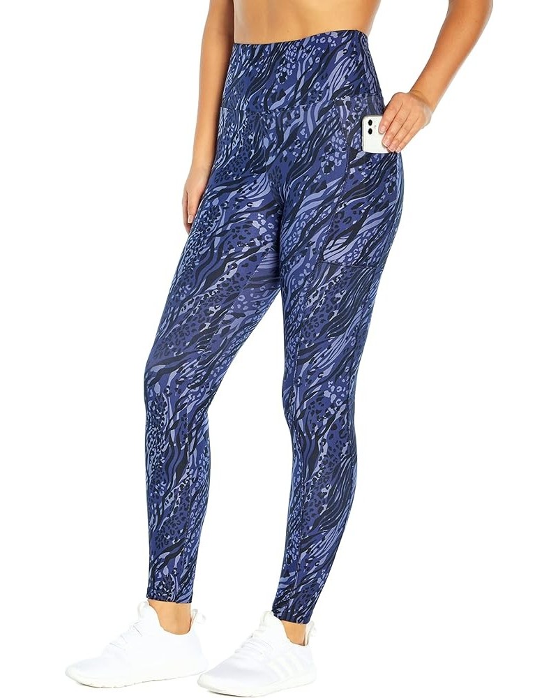 Women's High Rise Side Pocket Ankle Legging Blue Ribbon Stripey Cheetah $9.51 Activewear