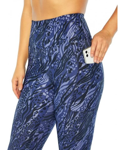 Women's High Rise Side Pocket Ankle Legging Blue Ribbon Stripey Cheetah $9.51 Activewear