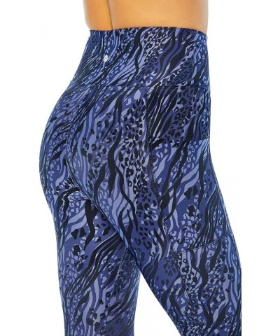 Women's High Rise Side Pocket Ankle Legging Blue Ribbon Stripey Cheetah $9.51 Activewear