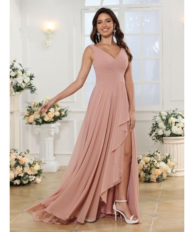 Double V Neck Bridesmaid Dress Long 2024 Flowy Chiffon Wedding Guest Dresses with Pockets SYYS411 Burnt Orange $26.95 Dresses