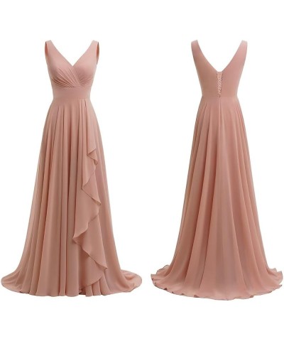 Double V Neck Bridesmaid Dress Long 2024 Flowy Chiffon Wedding Guest Dresses with Pockets SYYS411 Burnt Orange $26.95 Dresses