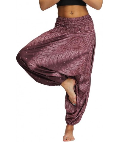 Women Drop Crotch Hippie Harem Pants Boho Pattern High Waist Baggy Yoga Trousers Wine Peacock $12.25 Activewear