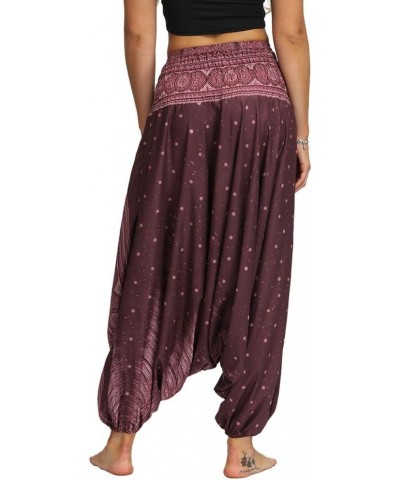 Women Drop Crotch Hippie Harem Pants Boho Pattern High Waist Baggy Yoga Trousers Wine Peacock $12.25 Activewear