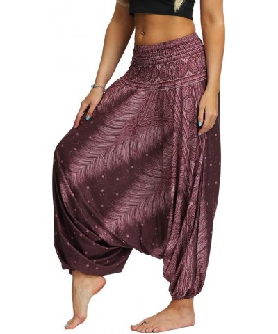 Women Drop Crotch Hippie Harem Pants Boho Pattern High Waist Baggy Yoga Trousers Wine Peacock $12.25 Activewear